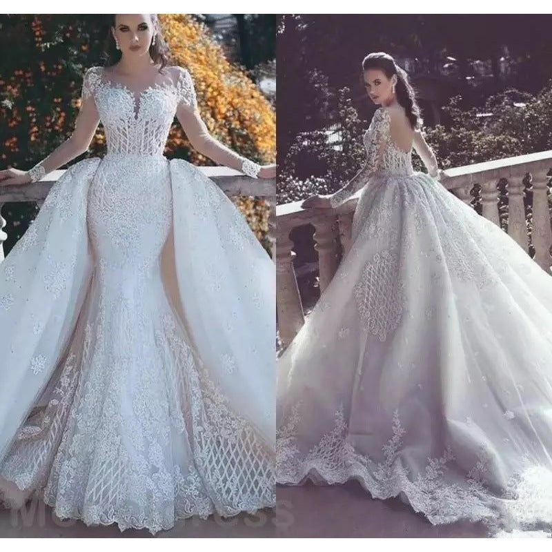 Africana Brilliance, Gorgeously Ornate Mermaid Wedding Dress with Long Sleeves
