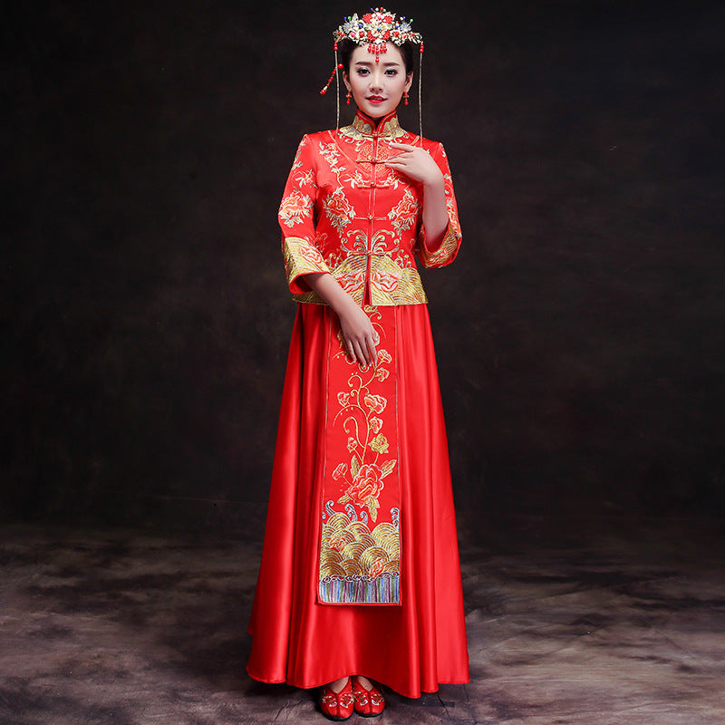 Mie Mie, Chinese Wedding dress Red Long Cheongsam