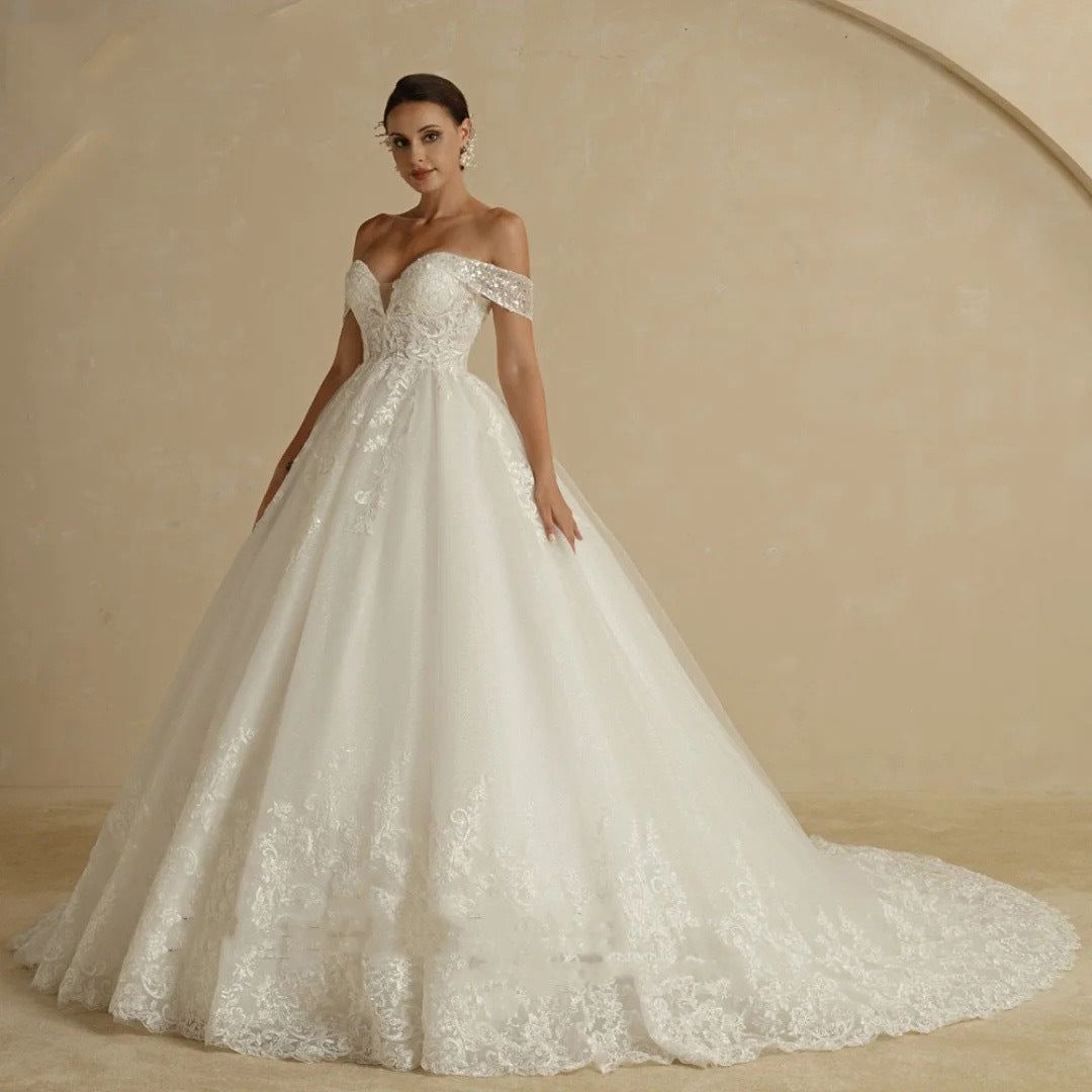 Dream Lux, Off-shoulder Bridal Wedding Dress, Elegant Court Style High-grade Luxury Gown