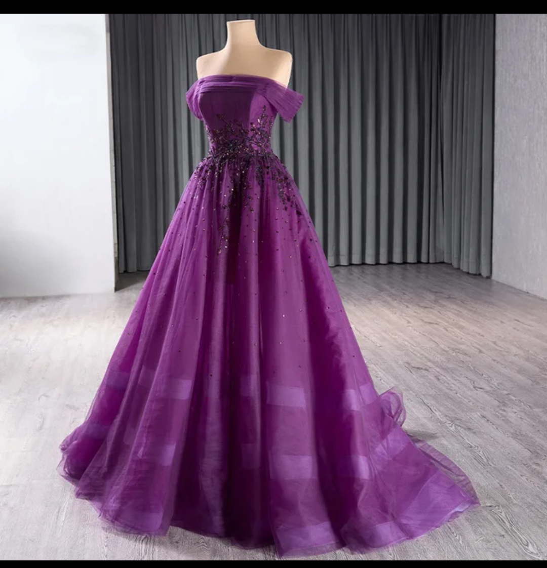 Jancember Majesty, Elegant Off Shoulder Tulle Prom Dress Lace Appliques Crystal Evening Dress Ball Gown Party Dress
