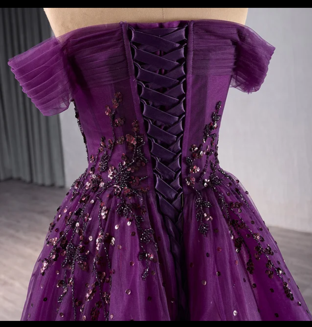 Jancember Majesty, Elegant Off Shoulder Tulle Prom Dress Lace Appliques Crystal Evening Dress Ball Gown Party Dress