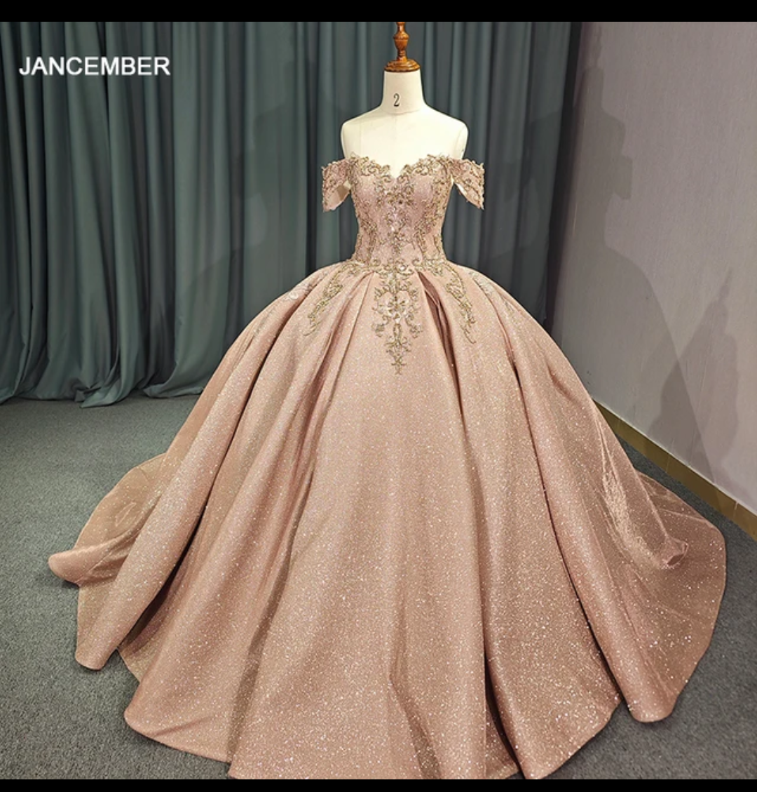 Jancember Renaissance, Appuliques Sweetheart Organza Quinceanera Dresses Ball Gown Floor Length Cap Sleeve Sparkly Party Dress