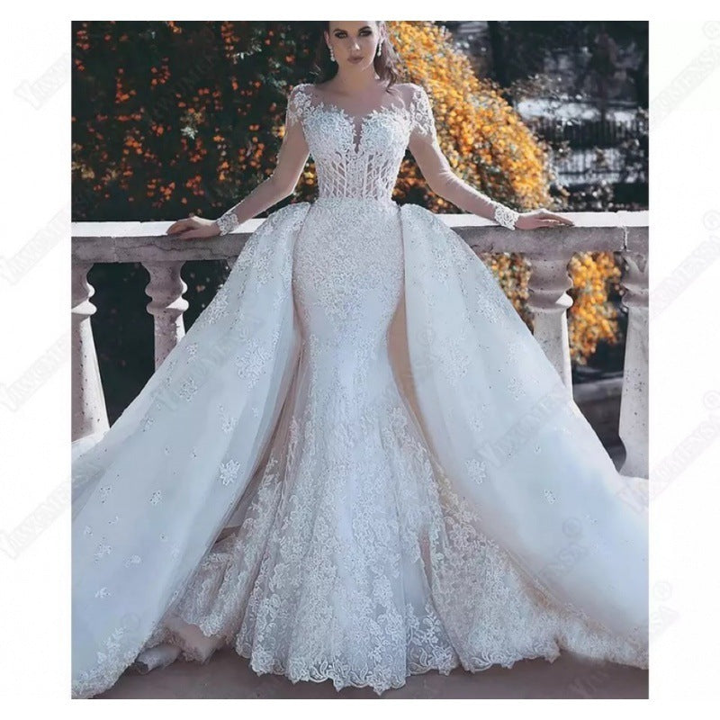 Africana Brilliance, Gorgeously Ornate Mermaid Wedding Dress with Long Sleeves