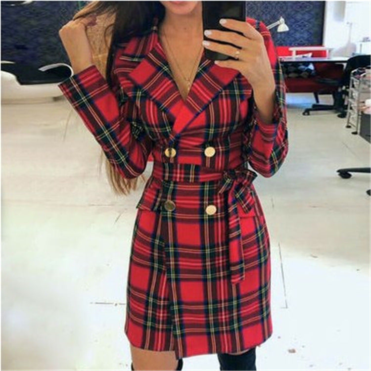 SLB Britian, Plaid Long Sleeve Blazer Dress