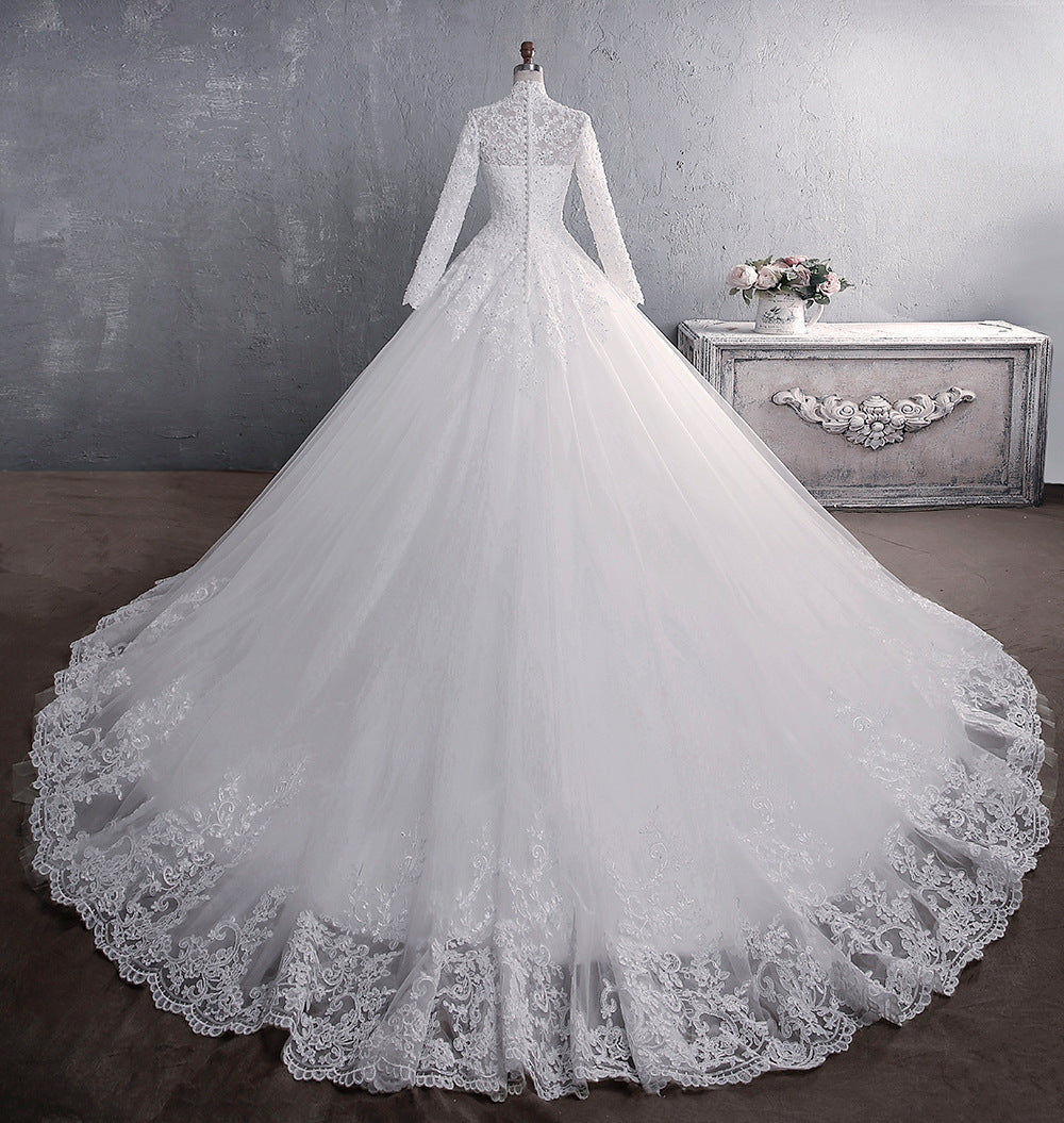 Cherish, Long-Sleeved  Lace Bodice High Collar  Bridal Wedding Dress (Large Size)