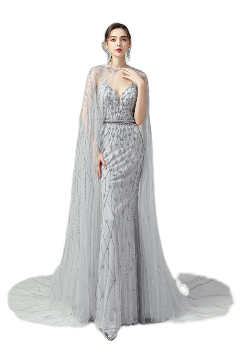 Serenade, Silver Two Piece Intricate Banquet Formal Gown