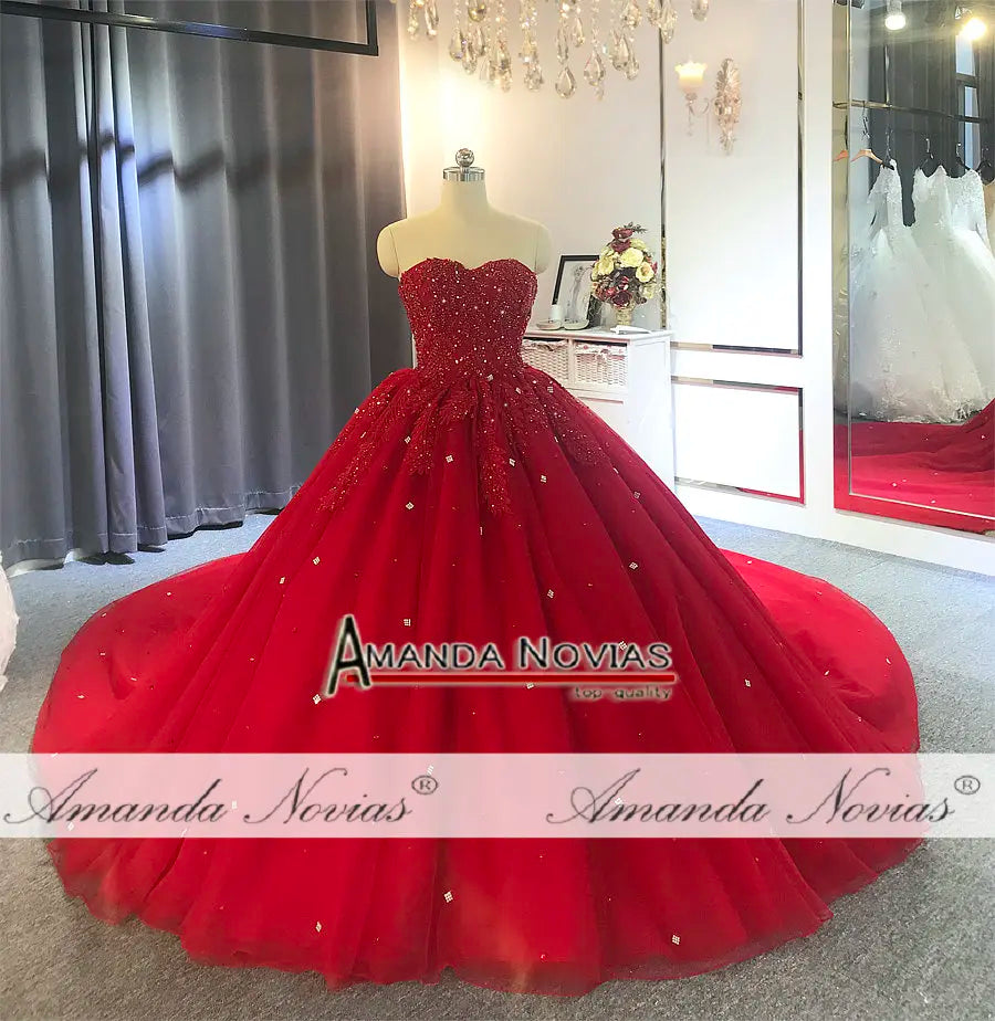 Amanda Novias, Red Holiday Wedding Dress With Cape, Wedding Party Dress Full Beading