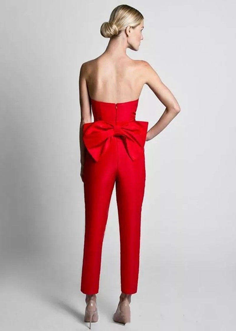 Couture, Gorgeous Red Jumpsuit for Evening with Detachable Long Formal Skirt