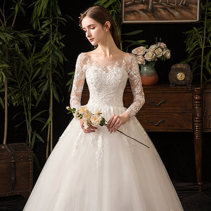 Primary,  Long Sleeve French Style Lace Bridal Gown