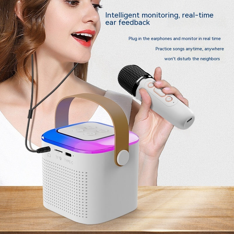 Microphone Karaoke Machine, Bluetooth Speaker With 2 Wireless Mic RGB, Light Up Family Singing Speaker