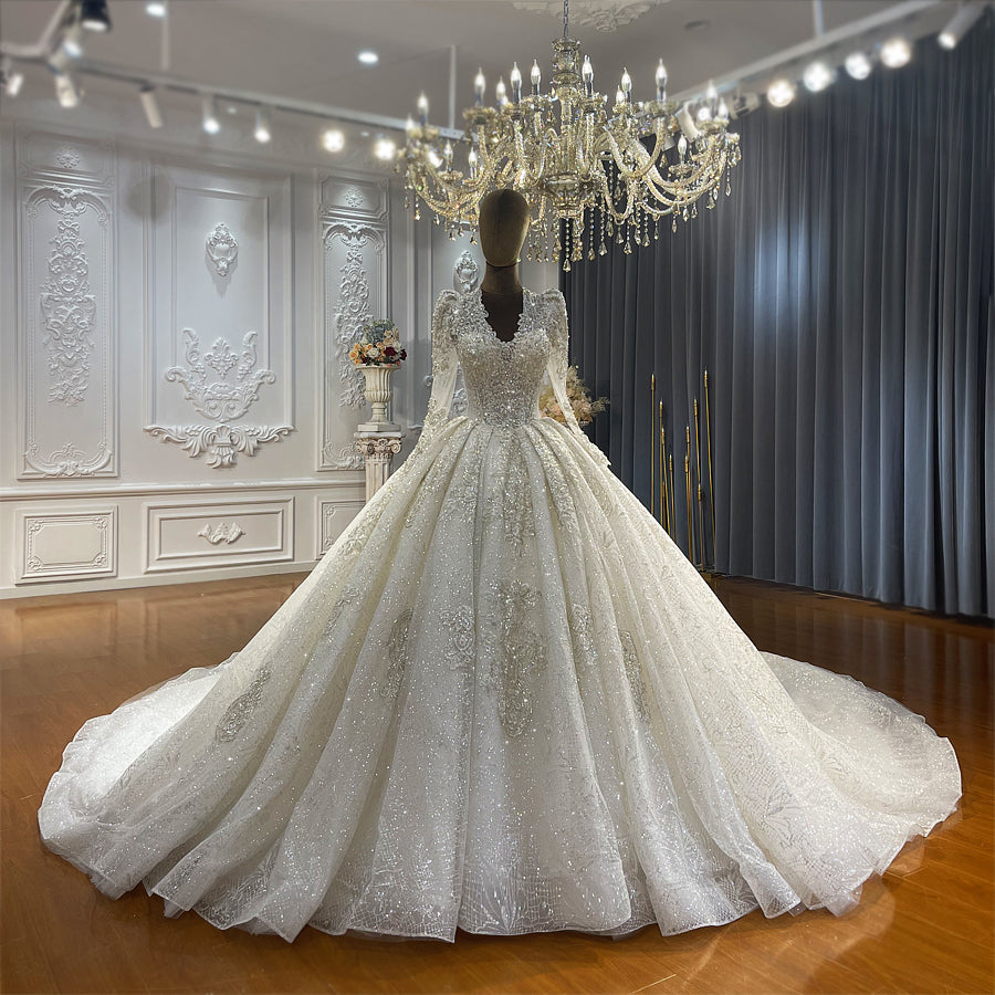 Jancember Celestia, Long Sleeve Luxury Beaded Lace Wedding Dress, Event Wedding Bridal Dress