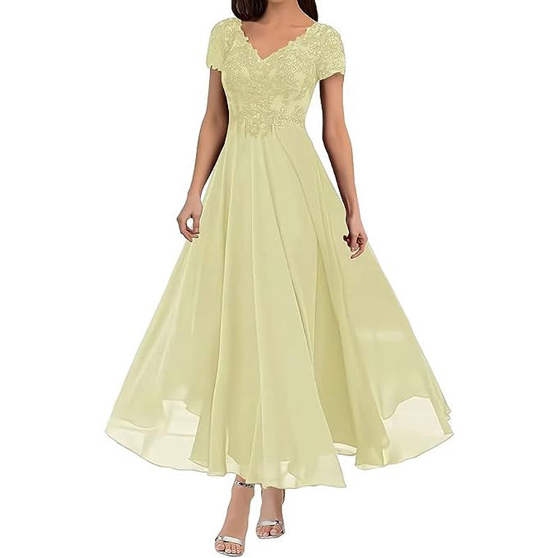 Bellia II, New Short Sleeve Lace Bodice Long Bridesmaid/Evening Dress (Plus Sizes)