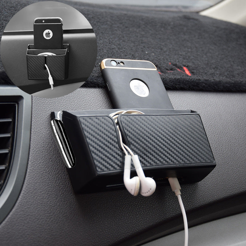 Carbon Fiber Mobile Phone Storage Box, Removable Adhesive, Car Accessory