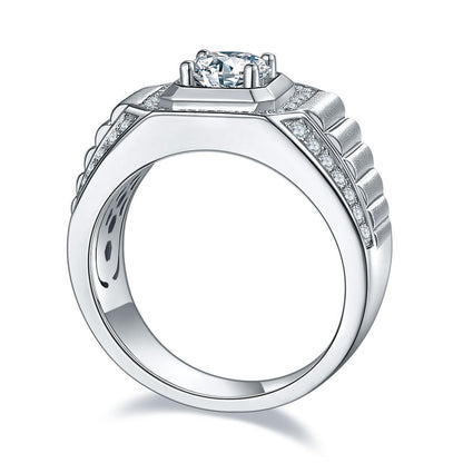 For the Groom, Moissanite One Carat 925 Silver Men&