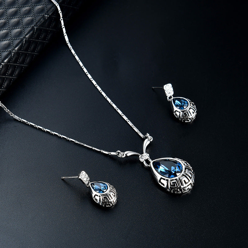 Agua, Simple but Elegant Fashionable Blue Gemstone Necklace and Earrings Set