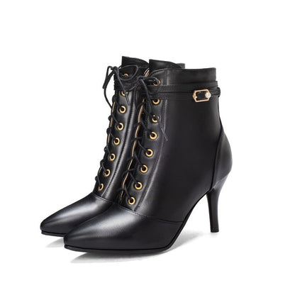 SLB Belton, Lace-Up Belt Buckle Stiletto Heel High Ankle Boots