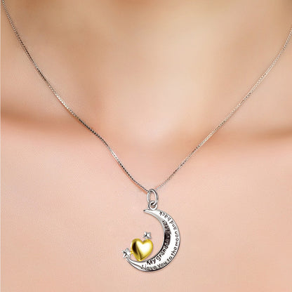 Moon &amp;Star Shape Pendant 925 Silver Necklace