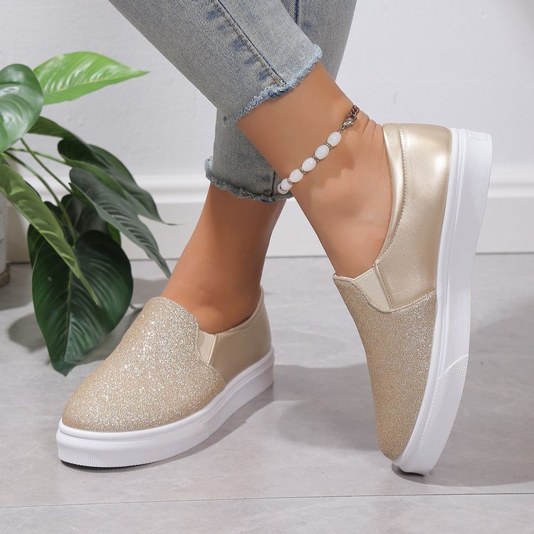 Starlet, Round Toe Flat Glitter Loafer Walking Shoes for Women