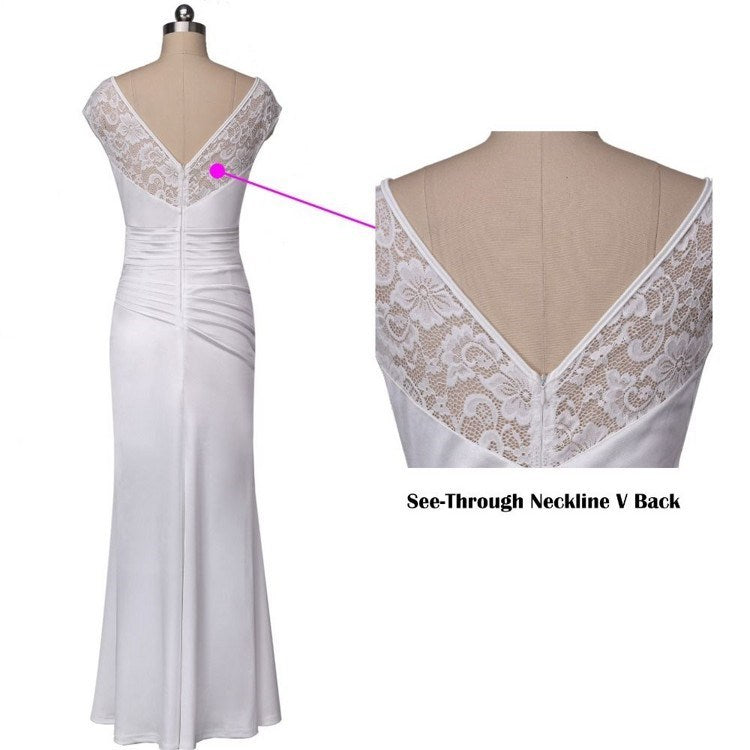 LIVELY, Lace Bodice with Side Ruching Long Wedding Party Dress, Bridesmaid Gown