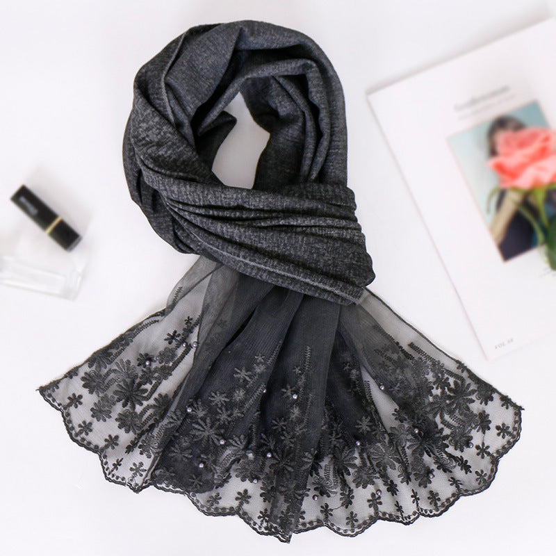 Pearl, Cotton Lace Scarfs with Pearl Accents