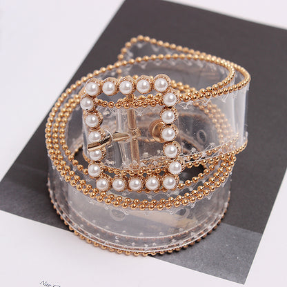 Understatement, Elegant Beaded Pearl Buckle Belt for Women