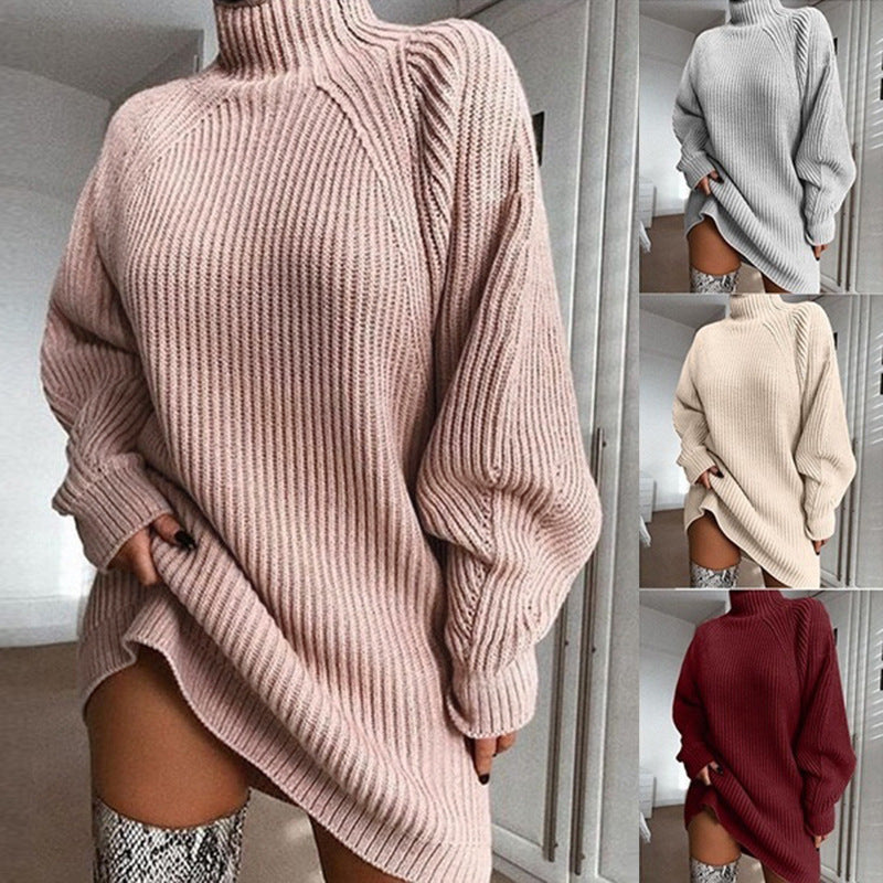 Solis, Turtleneck Long Sleeve Sweater Winter Warm Women Sweater Dress