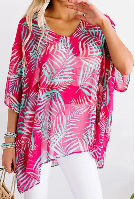 Summer Haze, Ultra Sheer Printed Casual Poncho Cover Up For Women
