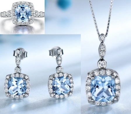 Fashion S925 Sterling Silver Blue Topaz Jewelry Set