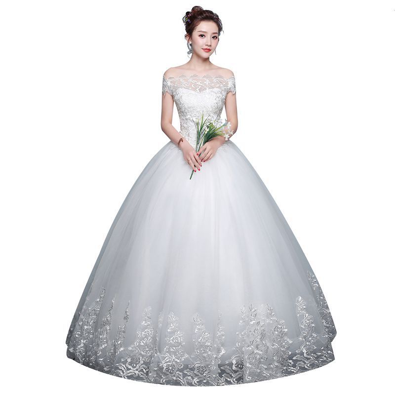 Qidi, Lovely Lace Bodice Full Skirt Off-the-Shoulder Wedding Dress for Women