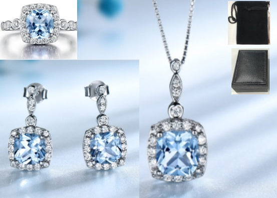 Fashion S925 Sterling Silver Blue Topaz Jewelry Set