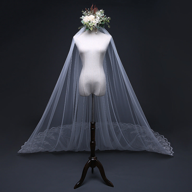 Europa, Lovely Lace Trimmed Cathedral Train Bridal Veil