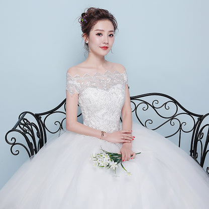 Qidi, Lovely Lace Bodice Full Skirt Off-the-Shoulder Wedding Dress for Women