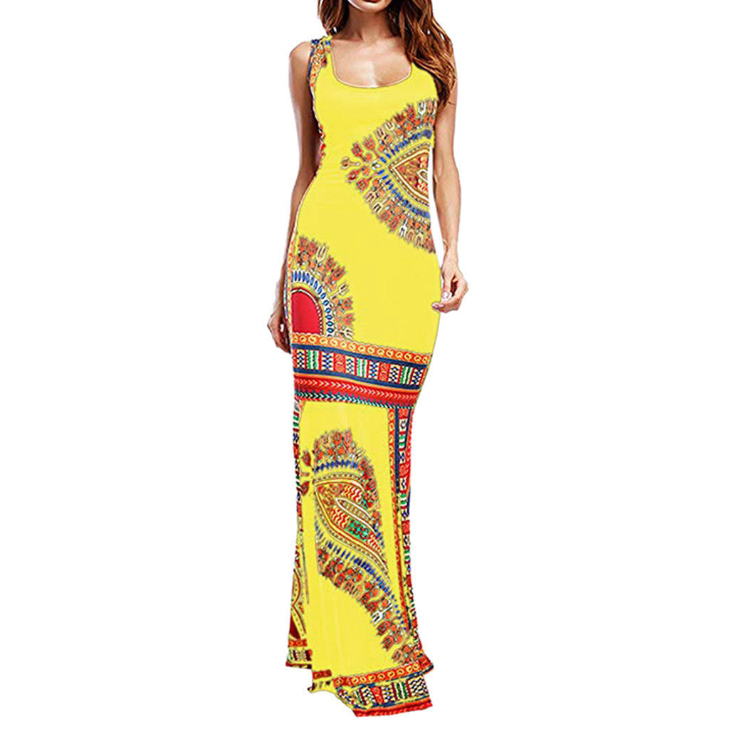 Ethnicity, Sleeveless Long Tribal Print Casual Dress for Women