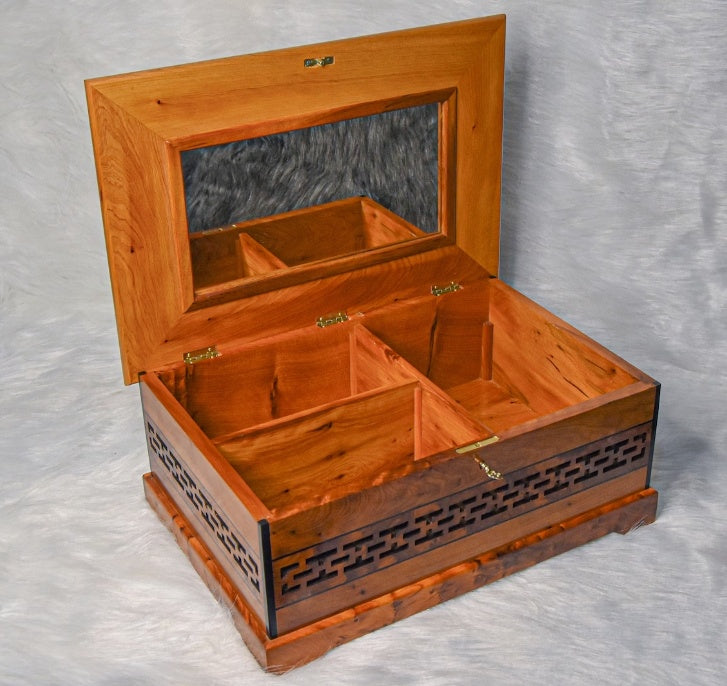 Treasures, Lux High Quality Burl Jewelry Box, Mirror Inside The Lid, Thuya Box With Lock Key, Decorative 15 X10 Box