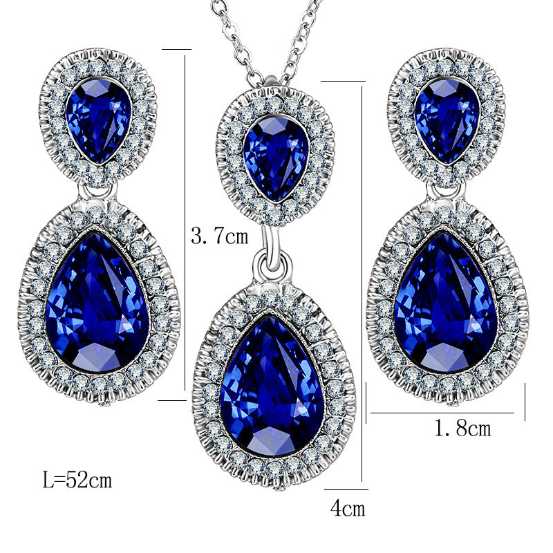 Blue Empress, Crystal Tear Drop Pendant Necklace and Earring Set