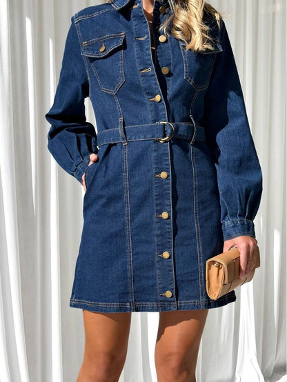 Fashion Casual Button Down Denim Dress for Women