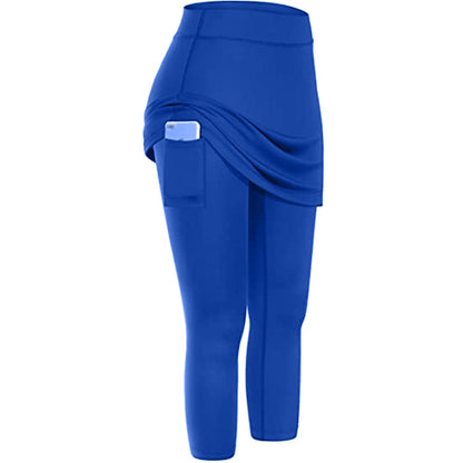 Perfect Combination, Women Tennis Skirted Leggings with Pockets.  Elastic Sports Yoga Capris Skirt with Legging