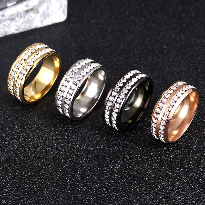 Diamond Double Row Titanium Steel Stainless Steel Ring