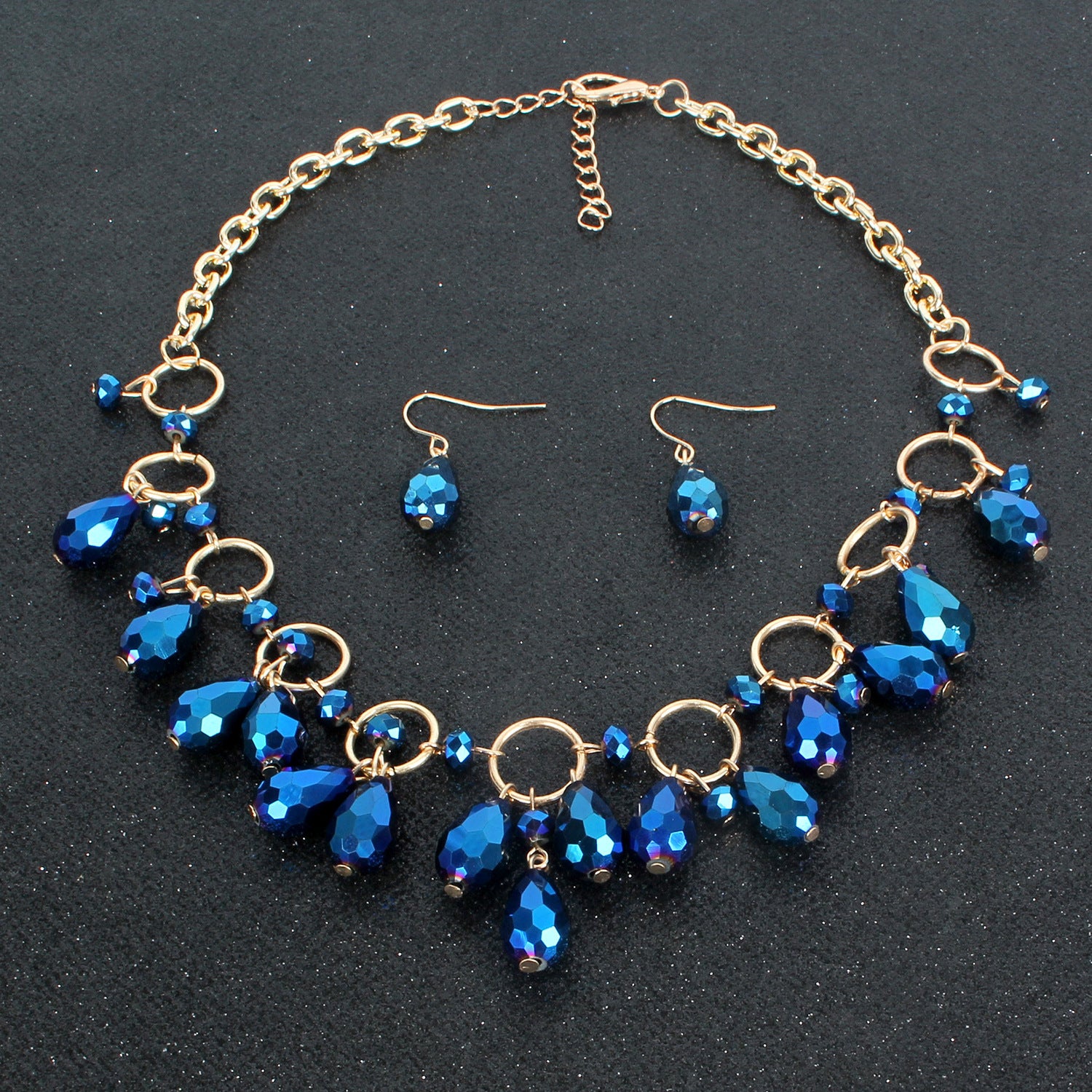 Glorious Droplets, Exaggerated Crystal  Droplet Shape Beaded Necklace and Earrings Set