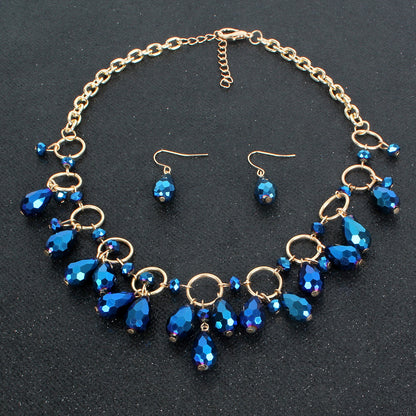 Glorious Droplets, Exaggerated Crystal  Droplet Shape Beaded Necklace and Earrings Set