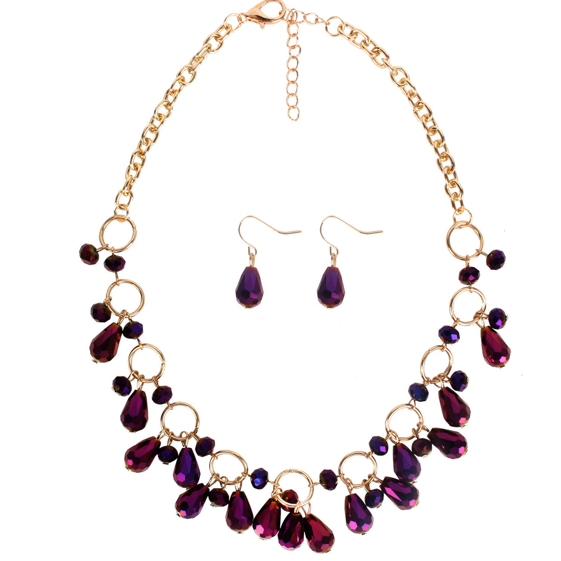 Glorious Droplets, Exaggerated Crystal  Droplet Shape Beaded Necklace and Earrings Set