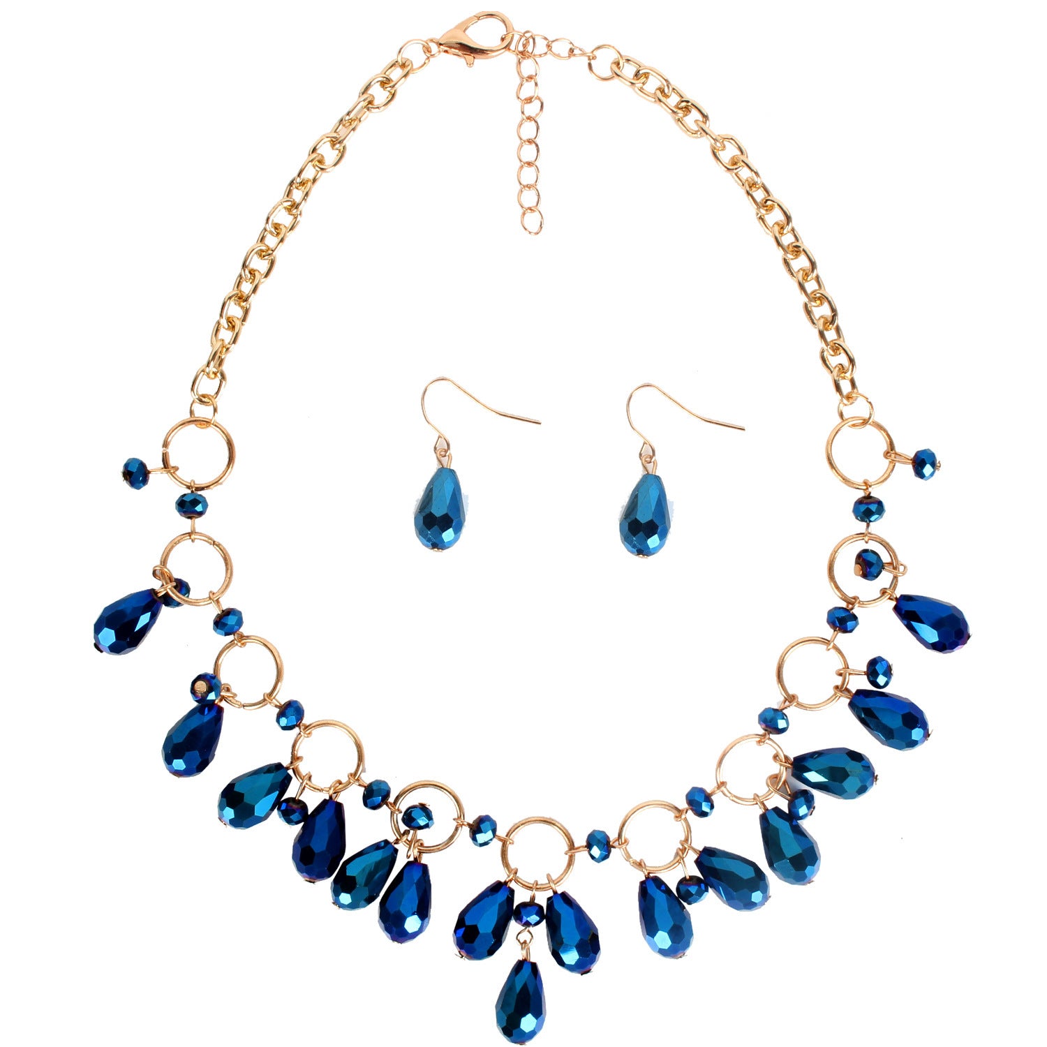 Glorious Droplets, Exaggerated Crystal  Droplet Shape Beaded Necklace and Earrings Set