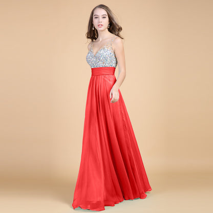 Sparkling Muse, Dazzling Sequin Bodice Chiffon Long Evening Gown