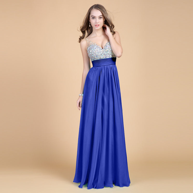 Sparkling Muse, Dazzling Sequin Bodice Chiffon Long Evening Gown