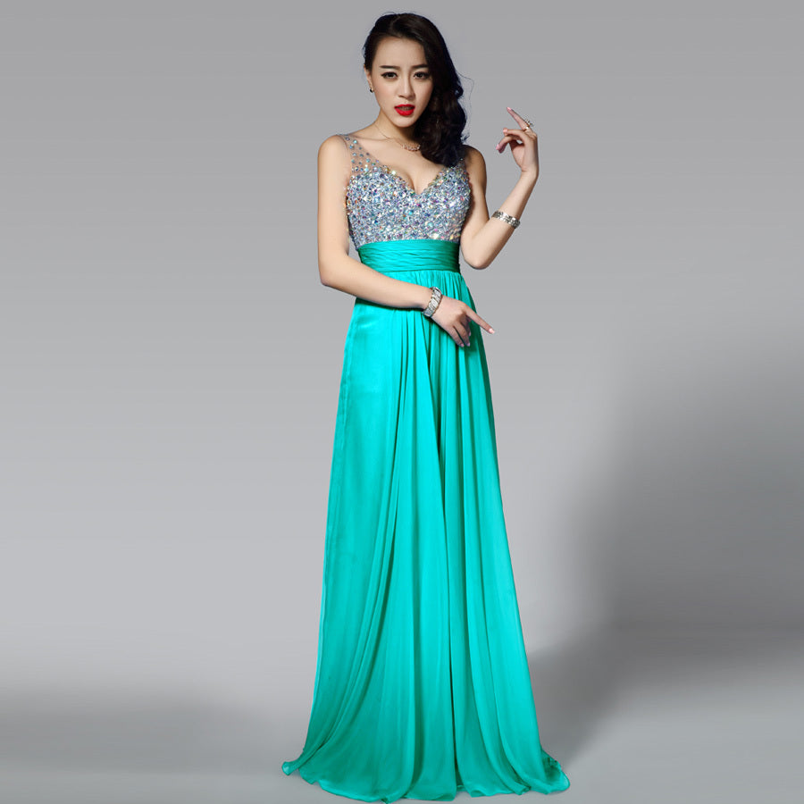 Sparkling Muse, Dazzling Sequin Bodice Chiffon Long Evening Gown