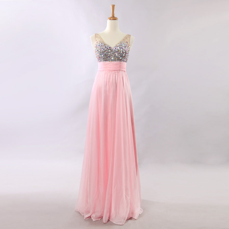 Sparkling Muse, Dazzling Sequin Bodice Chiffon Long Evening Gown