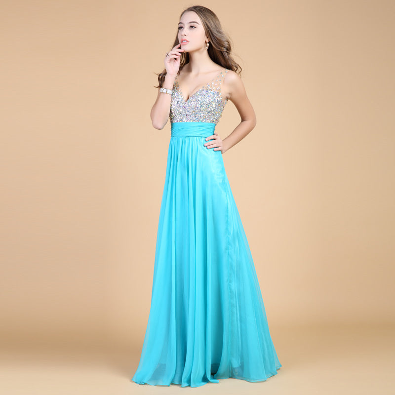 Sparkling Muse, Dazzling Sequin Bodice Chiffon Long Evening Gown