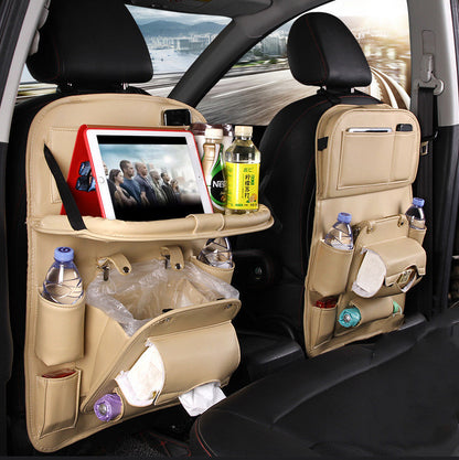 Faux Leather Car Storage Bag Multifunction Seat Back Tray Hanging Bag Waterproof Car Organizer Automotive Interior Accessories