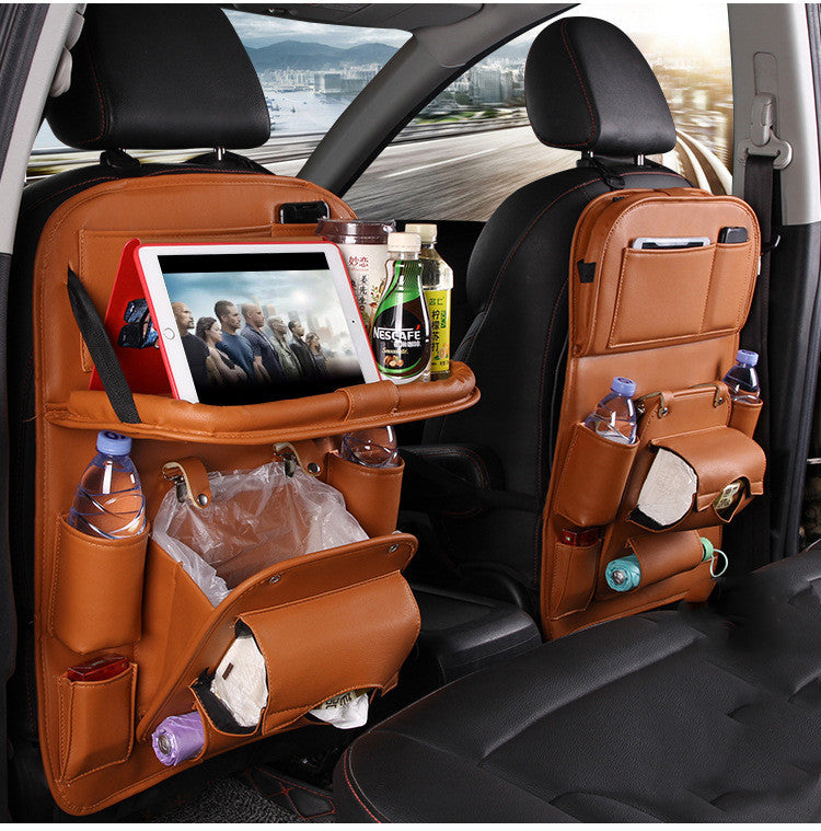 Faux Leather Car Storage Bag Multifunction Seat Back Tray Hanging Bag Waterproof Car Organizer Automotive Interior Accessories