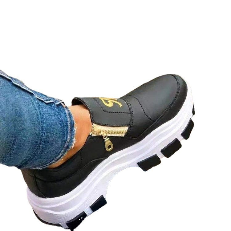 Round Toe Platform Double Zipper All-Season Loafer Sneakers